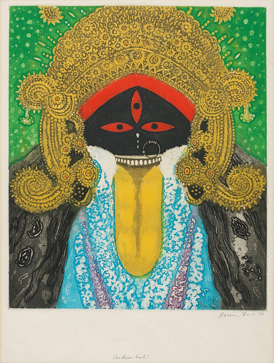 Portrait indian hindi goddess kali female blue Vector Image