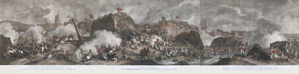 The Last Effort of Tippoo Sultaun in Defence of the Fortress of Seringapatam - The Storming of Seringapatam - The Glorious Conquest of Seringapatam (triptych)