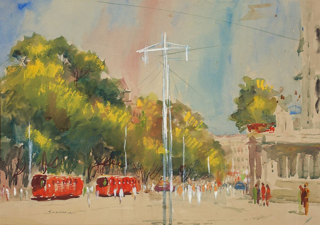 Hornby Road leading to Crawford Market Adorned with Vermilion Trams